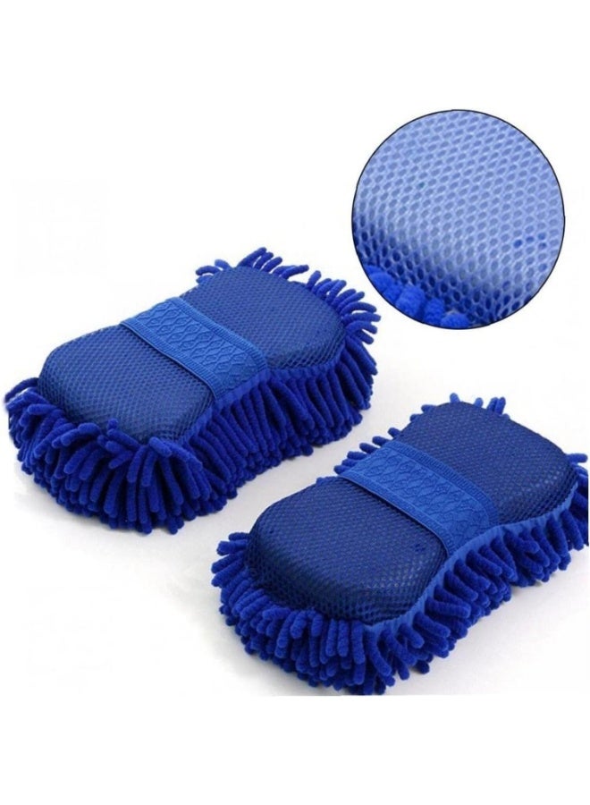 SRLIWHITE 4PCS Microfiber Car Wash Sponge Set, Double-Sided Chenille Car Wash Mitts with Hand Strap, Scratch-Free and Lint-Free Absorbent Auto Cleaning Sponges, Royal Blue - Image 3